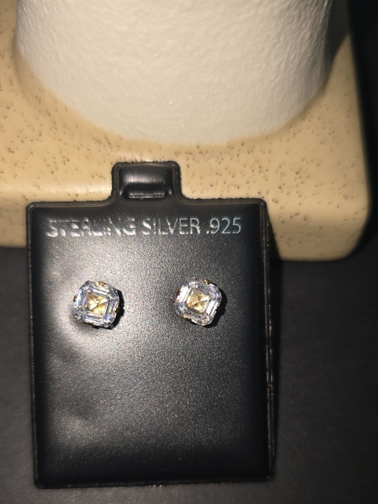 925 Sterling Silver Jewelry - Sterling Silver Clear Cushion-Cut Crystal Stud Earrings
